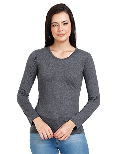 Image of FLEXIMAA Women's Cotton Plain Round Neck Full Sleeve T-Shirt