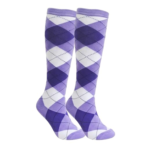 Image of Couver Women's Argyle Knee High Socks - Soft Acrylic Over the Calf Tube Style Socks for Casual Athletic - One Size
