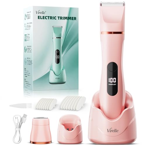 Bikini Trimmer for Women - Painless Waterproof Electric Razor Remover Foil Shaver for Leg, Body, Armpit & Facial Hair, Cordless with Ceramic Blade,USB Charging Dock, Travel Size, Gifts for Her, Pink