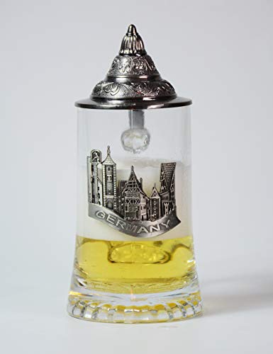 Amoy-Art Jarra de Cerveza Alemana con Estaño Tapa Hecho a Mano Regalo Souvenir Escudo de Castillo alemán de Estaño Grabado Estándar de Seguridad Alimentaria Caja de Regalo 0.45 Litre