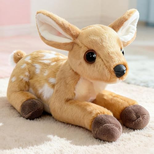 HOKESS Plush Deer Stuffed Animal,Fawn with Spotted Design,Soft Lying Down Posture,10 Inch Brown and White, for Kids and Adults