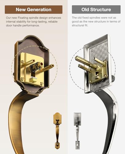 Image of Brightify Antique Brass Front Door Lock Set, Keyed Entry Door Handle with Deadbolt for Home Security, Reversible Left /Right-Hand, Adjustable Latch, Fits 1-3 /8 inch to 1-3 /4 inch Door Thickness