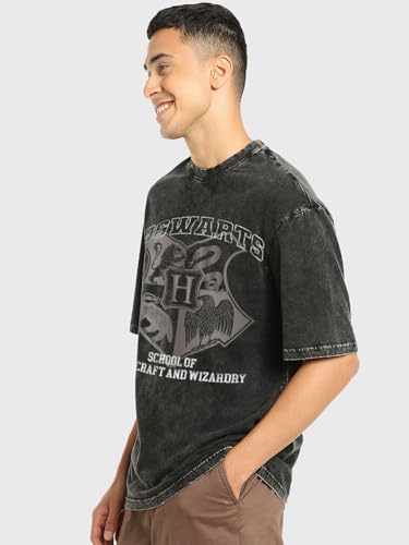 Image of Bewakoof Men's Solid 100% Cotton T-Shirt- Oversized Fit, Round Neck, Half Sleeves Black