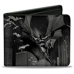 Buckle-Down - Bi-Fold Wallet - Buckle-down Pu Bifold Wallet - Batman Beauty of Flight Action Pose/Bats/Skyline Black/Grays unisex-adults
