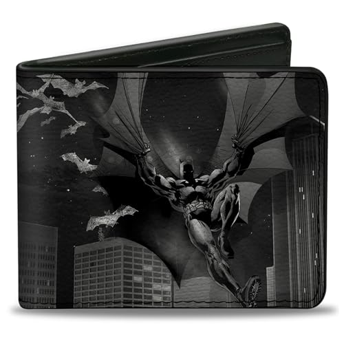 Buckle-Down - Dwustronny portfel - zapinany na zamek portfel z PU - Batman Beauty of Flight Action Pose/nietoperz/panorama czarna/szary unisex - dorośli