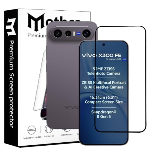 Image of Mothca Military-Grade Gorilla Tempered Glass Compatible with Vivo X300 FE | Black | Full Screen Protection | Scratch Resistant | Easy Installation Kit (Pack of 1)