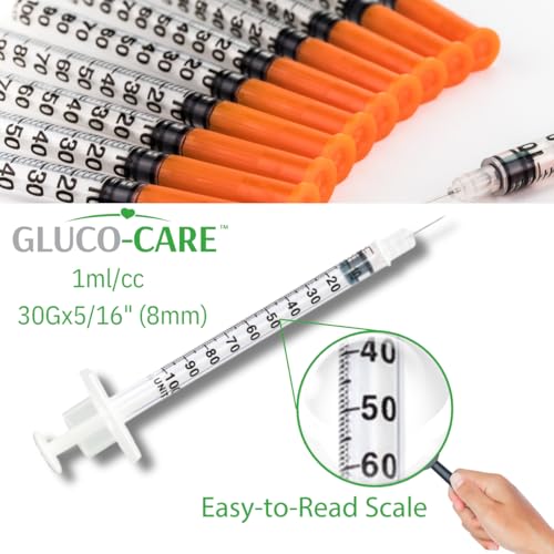 Image of GLUCO-CARE 1 ml /cc Syringes 30G x 5 /16'' (8mm), Orange Cap, 100 /box (Pack of 3)