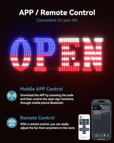 Image of Open Sign for Business, 40 inchx14 inch Jumbo Open Sign with Timer and Remote Control, Dynamic Light Modes Led Signs for Storefront Window Bar Salon Cafes Retail Shops US Flag