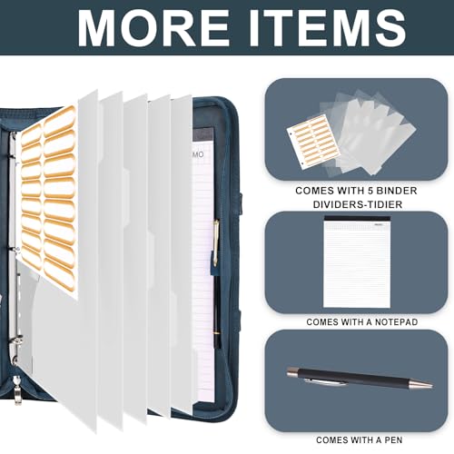 Image of Leathario Portfolio Binder, Includes 5 Folder Index Dividers, 13 Inch Tablets Organizer with Handle, Vegan Leather A4 Padfolio, Multi-Pocket Notepad Business Planner Professional Document