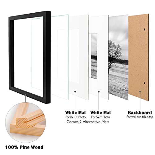Egofine 11X14 Picture Frames Made Of Solid Wood 4 Pcs Black Covered By Plexiglass - For Table Top And Wall Mounting For Pictures 8X10 / 5X7 With Mat Horizontally Or Vertically Display Photo Frame #TOP2