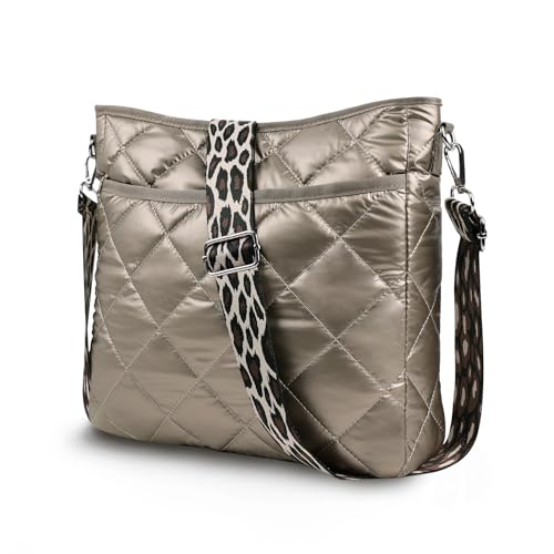 Quilted Crossbody & Puffer Shoulder Bag, Tote with Zipper - Fashion Cotton Quilted Ladies Handbag