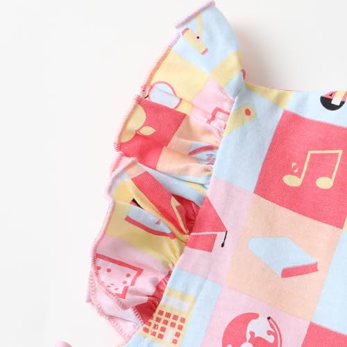 Image of HILEELANG Girls Cotton Tiered Dress Flutter Ruffle Sleeve Summer Swing Sundress Birthday Party Casual Outfit Colorblock 2-12Y