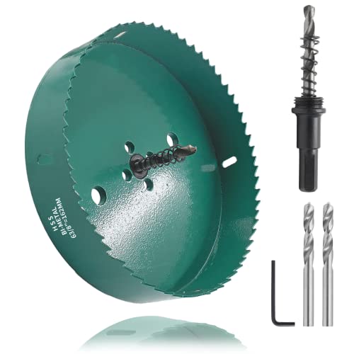 Image of 6 3 /8 Inch / 162mm Hole Saw with Arbor, 6.375 Inch Hole Saw HSS Bi-Metal Hole Cutter Smoothly Cutting in Cornhole Boards, Plastic, Wood, Fiberboard, Drywall