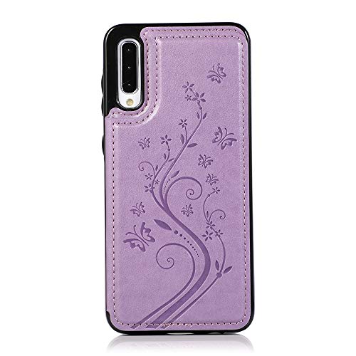 Phone Case For Samsung Galaxy A50 With Tempered Glass Screen Protector And Card Holder Wallet Cover Stand Flip Leather Cell Accessories Glaxay A 50 Gaxaly S50 50A Sm A505G Cases Women Girls Men Purple #TOP6