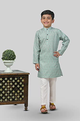 Image of AHHAAAA Kid's Ethnic Shirt Traditional Printed Long Sleeve Regular Wear Indian Kurta Pajama for Boys
