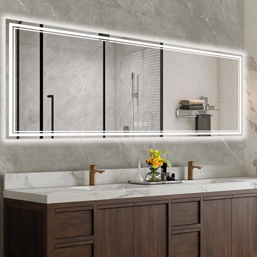 Image of 96x36 Inch Led Mirror for Bathroom with Front Light and Backlit, Bathroom Mirror with Led Lights, Vanity Mirror with Lights for Wall, Anti-Fog, Dimmable, Memory Function, Tempered Glass
