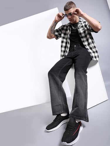Image of The Indian Garage Co Men Baggy Solid Mid-Rise Stretchable Jeans