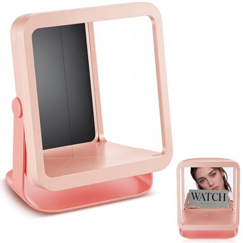 Novabright Pink True Non-reversing Mirror Reflection True Image for Makeup Hair Styling Grooming & Facial Symmetry Desktop Vanity Essential 10 L x 7.5 W x 5.5 D