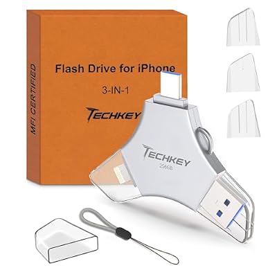 USB Flash Drive for iPhone/iPad, MFi Certified 3in1, 256GB, Silver