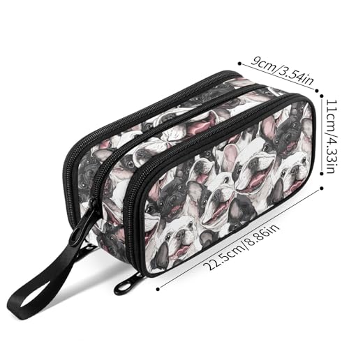 Image of Fustylead Smiling Funny Boston Terrier Dog Pencil Pen Case with 3 Compartments, Lightweight & Spacious Stationery Bag Cosmetics Bag