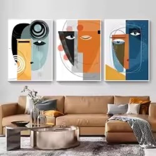 Tableau visage femme abstrait géométrique 50x70 cm avec cadre