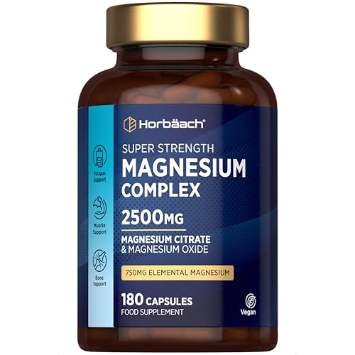 Magnesio Complex 2500mg con Citrato y Oxido | 750mg Magnesio Elemental | Citrate & Oxide | 180 Cápsulas Veganas | Horbaach