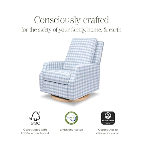 NAMESAKE-Crewe-Recliner-and-Swivel-Glider-in-Blue-Gingham-with-Light-Wood-Base-Greenguard-Gold-CertiPUR-US-Certified NAMESAKE Crewe Recliner and Swivel Glider in Blue Gingham with Light Wood Base Greenguard Gold CertiPUR US Certified