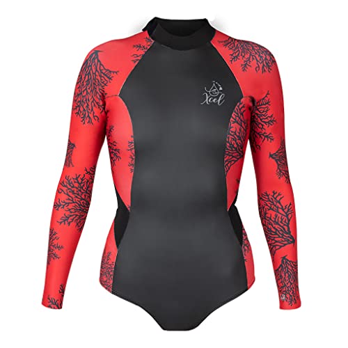 XCEL Womens Axis Water Inspired 2mm Long Sleeve Back Zip Glide Skin Springsuit - Black/Red Coral | 2