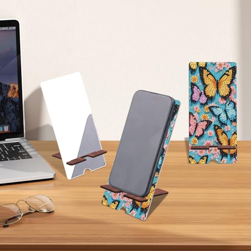 Image of Butterfly Diamond Painting Phone Stand with Mirror, DIY Wooden 2-in-1 Decorative Diamond Art Desktop Holder, Crystal Diamond Gem Painting Tabletop Ornament Kit Craft Gift for Adults