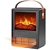 FLAME&SHADE Portable Electric Fireplace Heater for Indoor Use, Fire Place Heaters with 3D LED Flame Overheat & Tilt Protection, Space Heater Small Fireplace for Home Office Christmas Decoration, Black