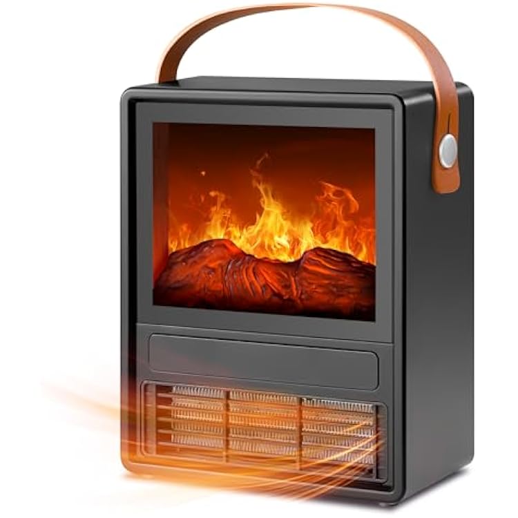 FLAME&SHADE Portable Electric Fireplace Heater for Indoor Use, Fire Place Heaters with 3D LED Flame Overheat & Tilt Protection, Space Heater Small Fireplace for Home Office Christmas Decoration, Black