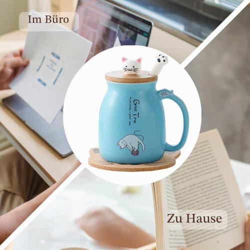 Geschenke für Frauen Katzen Tasse Süße Keramik Kaffeetasse mit deckel Edelstahl Löffel Lustige Weihnachten Geschenke Neuheit Morgen Cup Tee… – Ansicht 6