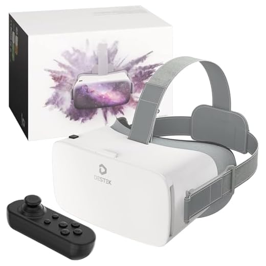 DESTEK V5 VR Brille für Handy, 3D Brille Augenschutz 110° FOV HD Anti-Blau Linsen VR Brille für iPhone Samsung Android 4,7-6,8 Zoll, Weiß