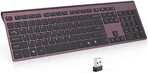 JOYACCESS Rechargeable Wireless Keyboard, J 2.4G Silent Computer Wireless Keyboard, Full Size Wireless Keyboard for Laptop with Numeric Keypad for Desktop/PC/Surface/Smart TV - Wine Red