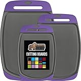 Gorilla Grip Original Oversized Cutting Board, 3 Piece, BPA Free, Juice Grooves, Larger Thicker Boards, Easy Grip Handle, Dishwasher Safe, Non Porous, X Large, Kitchen, Set of 3, Purple Gray