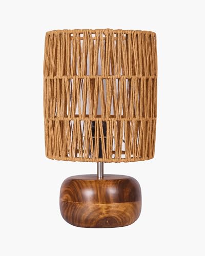 Image of Homesake Natural Weave Rope Table Lamp | Handcrafted Boho Bedside Light with Wooden Base | Warm Ambient for Night Lamp, Bedroom, Living Room, Study, Kids Room, Livra Home Decor, Ovolo (Beige, Cross)