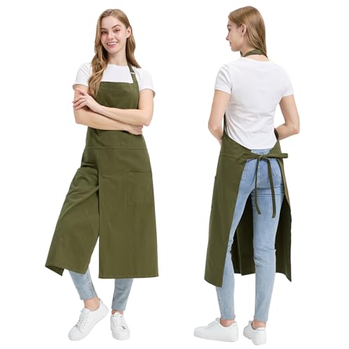 Molaxhome Split Apron with 3 Pockets,Unisex Pottery Apron with Adjustable Strap for Kitchen