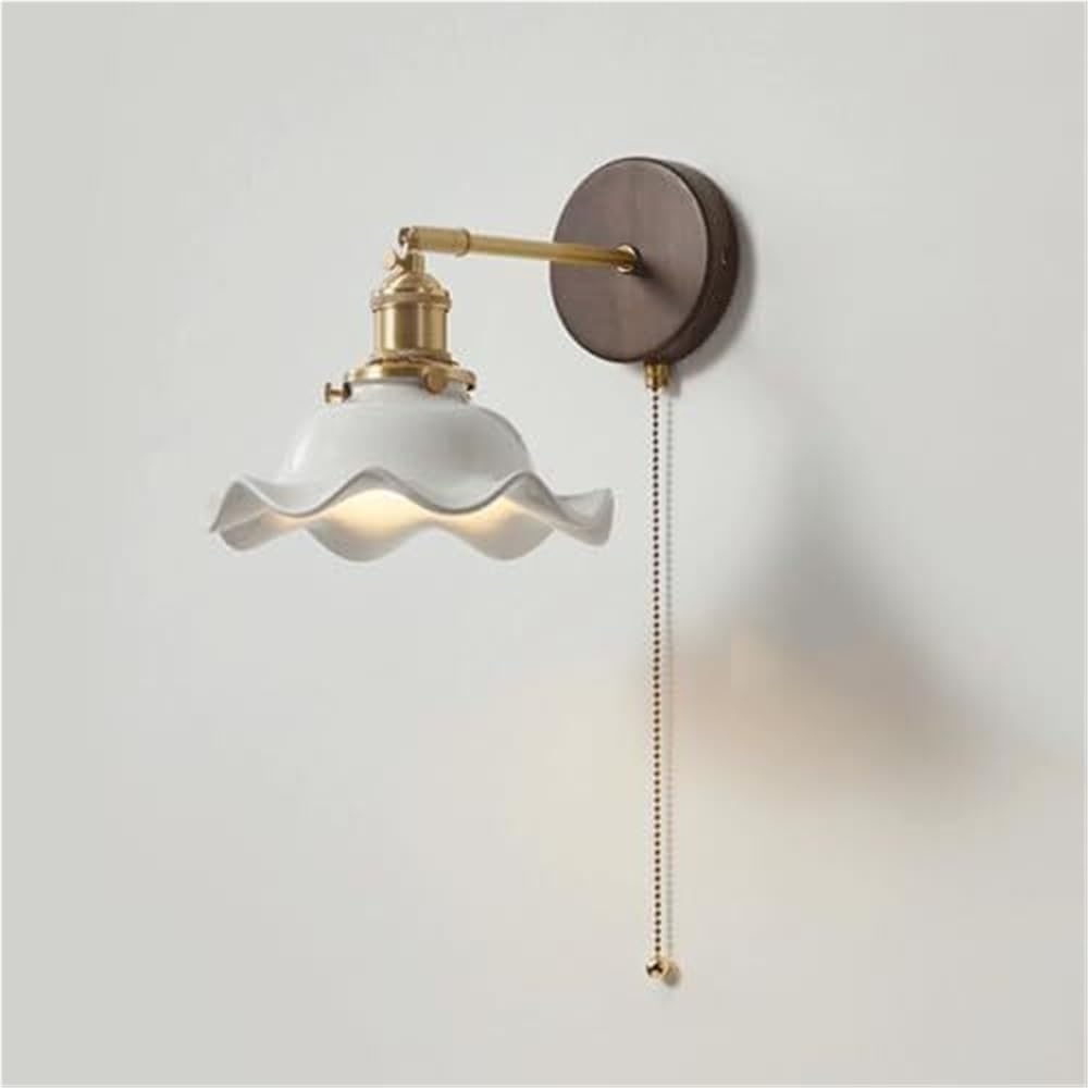 CWCQGH Wall Sconce Retro Walnut Light Modern Nordic Copper Straight Entrance Hall Bedroom Hallway Lamp E26/E27 Base