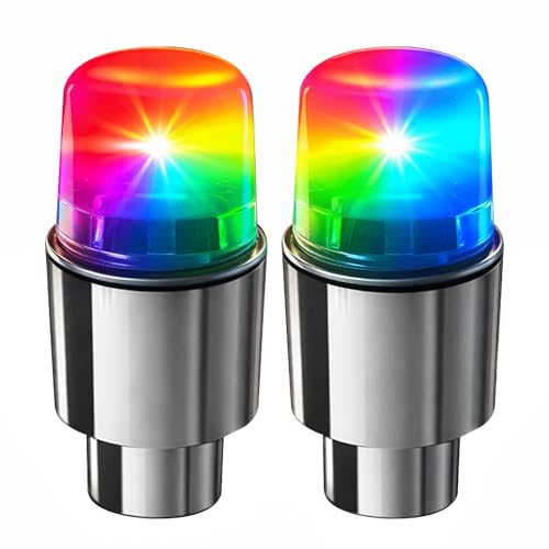 2Pcs Bike Wheel Lights, Waterproof Bike Spoke Lights with Motion Sensor, Car Wheel Tire Air Valve, Color Changing Bicycle Tire Light for Night Cycling, Bright Wheel Light Caps for Car, Bike