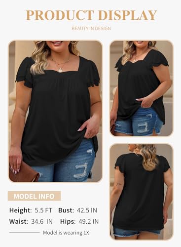 Eytino Womens Plus Size Tops Ruffle Short Sleeve Square Neck Summer Loose Casual Tee Shirts(1X-5X)3