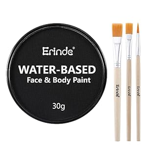 Erinde Black Face Body Paint, Professional Water Based Face Painting Kit for Kids & Adults, Non Toxic Water Activated Single Cake Face & Body Paint Makeup Supplies for Halloween Cosplay SFX, 30g
