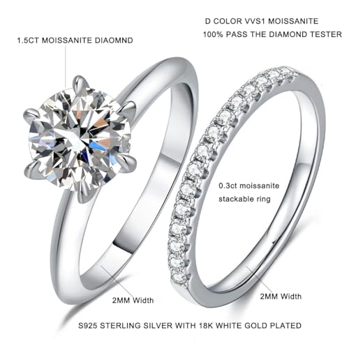 1.5CT Center Moissanite Stackable Engagement Rings Eternity Promise Wedding Ring 925 Sterling Silver Bridal Rings Sets for Women2