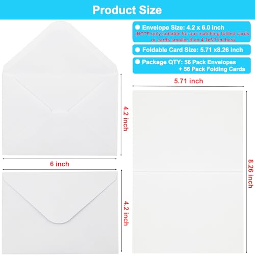56 Pack Blank Cards and Envelopes 4.2 x 6.0 inches, White Blank Note Cards Greeting Card and Envelope Set, Folded Cardstock with Envelopes for DIY Greeting Card, Thank You Card, In image 4