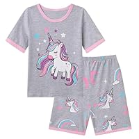 Dinopjs Girl's Pyjama Sets Cotton Dinosaur Unicorn Pjs Kids Summer Short Pajamas for Girls 4-5 Years Children Clothes, Grey