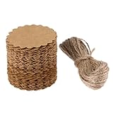TOVINANNA Etiquetas Vintage de Papel Kraft Redondas con Borde Floral, 200 Unidades 30 Metros de Cuerda de Yute Natural para Manualidades, Embalajes y Etiquetas de Precio Prácticas