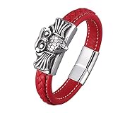 ANAZOZ Bracelet en Cuir Tressé Orné d'aigle Rouge Acier Inoxydable, Bracelet Homme 16.5cm Moto Punk