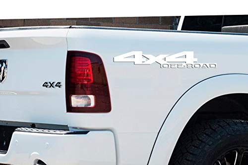 Image of 2 x White 4X4 Off Road Single Color Vinyl Decals Fits Dodge Ram