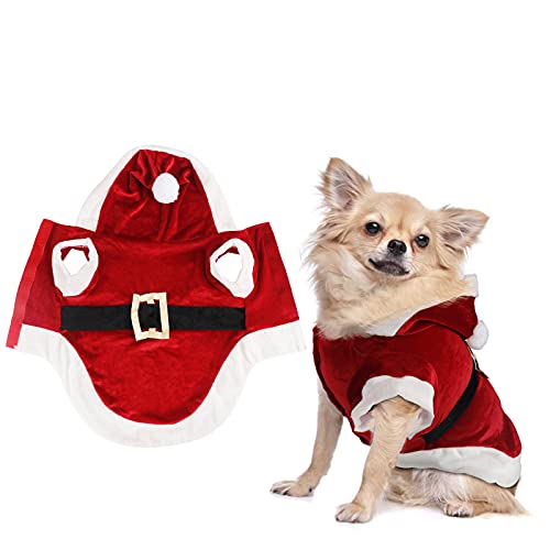 MOPOIN Costume de Père Noël Chien et Chat, Costume de Noël pour Chien, Noël Deguisement pour Chat, Manteau à Capuche pour Chien Vêtements de Noël pour Animaux de Compagnie avec Bonnet de Noel(L) Cover