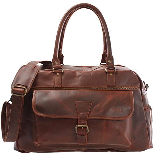 LECONI kleine Reisetasche Ledertasche Weekender Handgepäck Frauen Männer Sporttasche Damen & Herren Leder 47x30x26cm braun LE2023-wax
