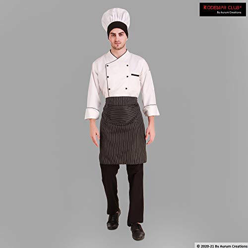 Image of Kodenipr Club Traditional White Chef Coat Black Piping Contrast, Detachable Button Poly /Cotton, Size (XXL-44)